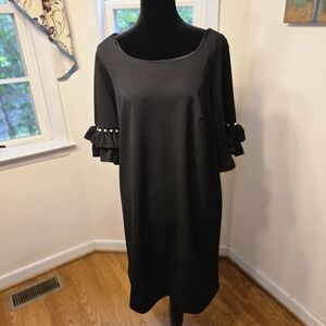 Black Dress Ruffle Sleeve‎ Pearl Detail Career Party Cocktail Womens Size 1X